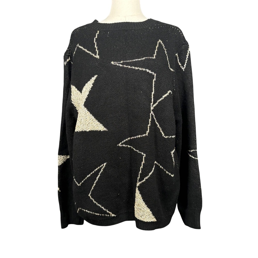 NorthStyle Celestial Metallic Star Crew Neck Black Gold Sweater Womens Large